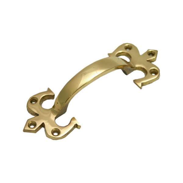  Pull Handle Fleur De Lys 100mm Polished Brass