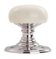  Delamain White Porc Knob  F/f Rose 60mm P/chrome