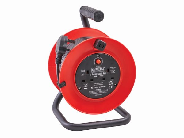FAITHFULL Cable Reel 230V 20m 2-Socket 13A