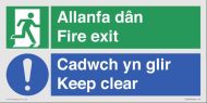 Sign Fire Exit Keep Clear English/Welsh Plas 300x150