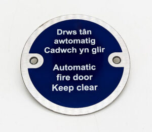Auto Fire Door Keep Clear Welsh/English 75mm Dia (EACH)