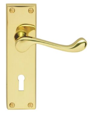Scroll Furniture Lever Lock Polished Brass (SET)