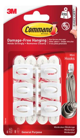 COMMAND White Mini Hooks 6 Hooks 8 Strips (PK 6)