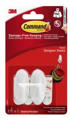 COMMAND Small White Designer Hooks Pk2 (PK 2)