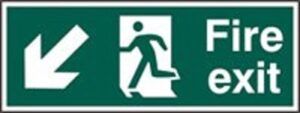 Fire Exit Arrow Downn/left Plas 400x150 (EACH)