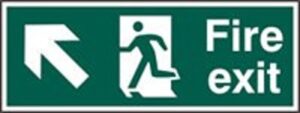 Sign Fire Exit Arrow Up/left S/adh 600x200 (EACH)