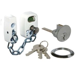 Door Chain Lockable C/w Rim Cylinder White (EACH)