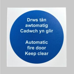 Sign Auto Fire Door Keep Clear Welsh/English Self Adhesive 100x100 (EACH)