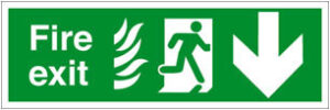 Sign Fire Exit (Flame) Down Self Adhesive 600x200 (EACH)