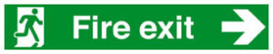 Sign Fire Exit Run Arrow Right Plas 750x150 (EACH)